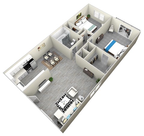 Floor plan for 2 beds, 1 bath, 801 sqft